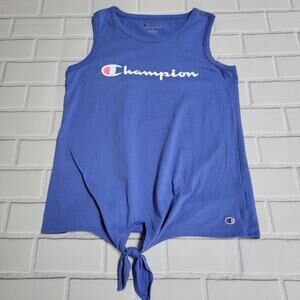 Champion Girl's Sleeveless Classic Script Tie-Front Tank Top Blue Size Large
